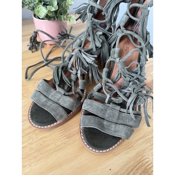 Jeffrey Campbell Linares Lace Up Strappy Green Stacked Sandal Boho Festival 8.5 - Picture 3 of 7